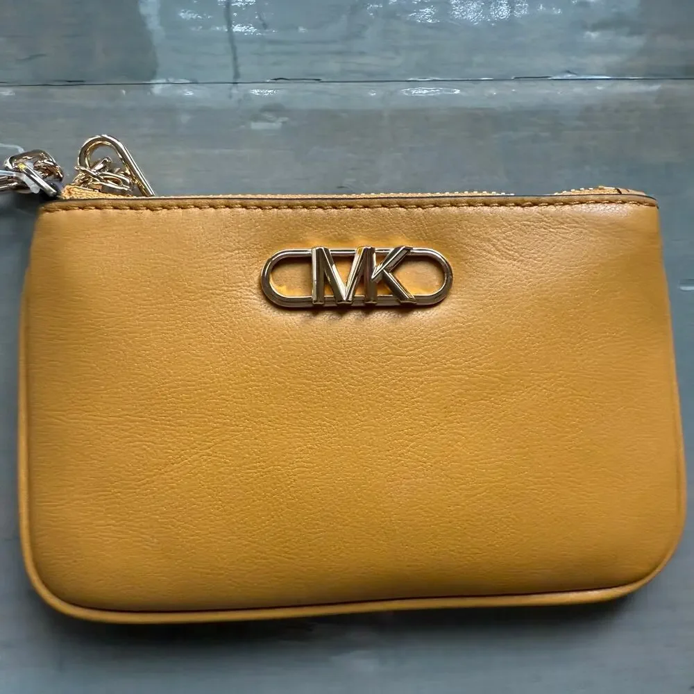 Michael Kors Parker Marigold Leather Zip Card Case Wristlet Wallet NWT